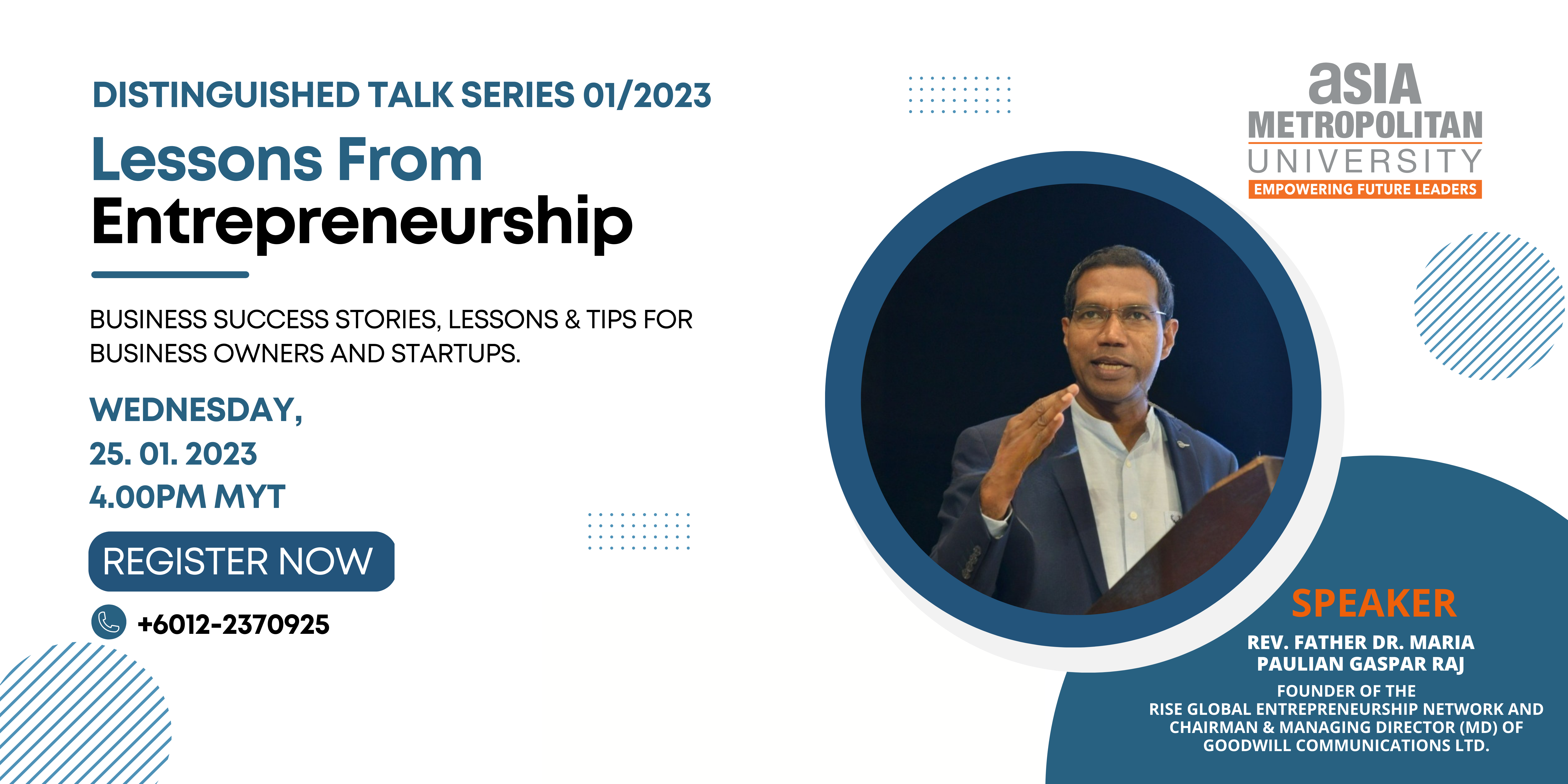 Distinguished Talk Series 01_2023 – Lessons from Enterpreneurship (Banner)